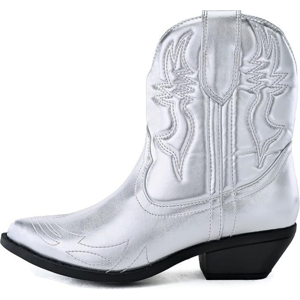 Soda RIGGING Women Western Stitched Pointe Toe Low Heel Ankle Mid Shaft Boot (6)